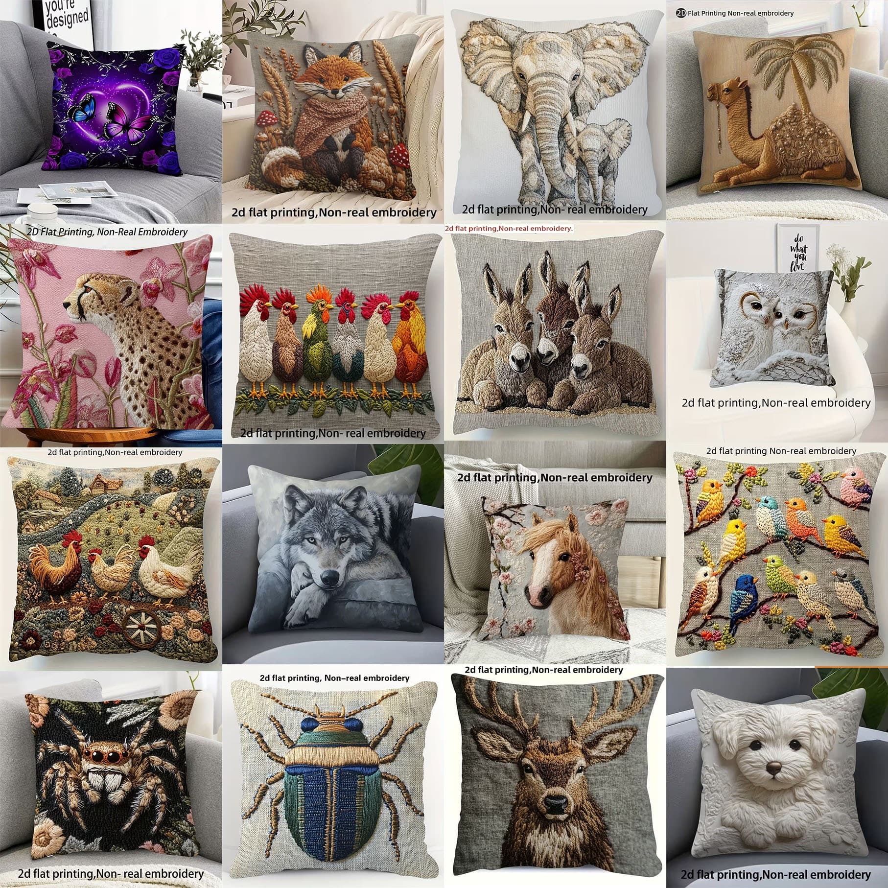 Cross-border Temu Hot Selling Cute Pet Sofa Cushion Cover Decorative Home Fabric Imitation Embroidery Sofa Back Cushion Cover