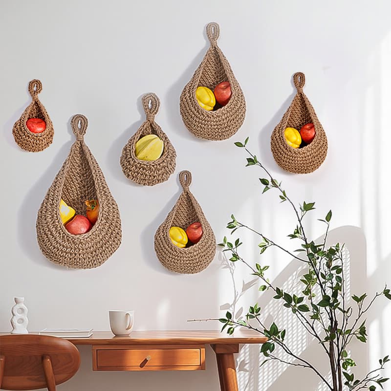 Cross-border Wall-Mounted Vegetable Storage Fruit Basket, Bird's Nest Wall Hanging Teardrop Net Bag, Handmade Cotton Rope Woven Wall Hanging