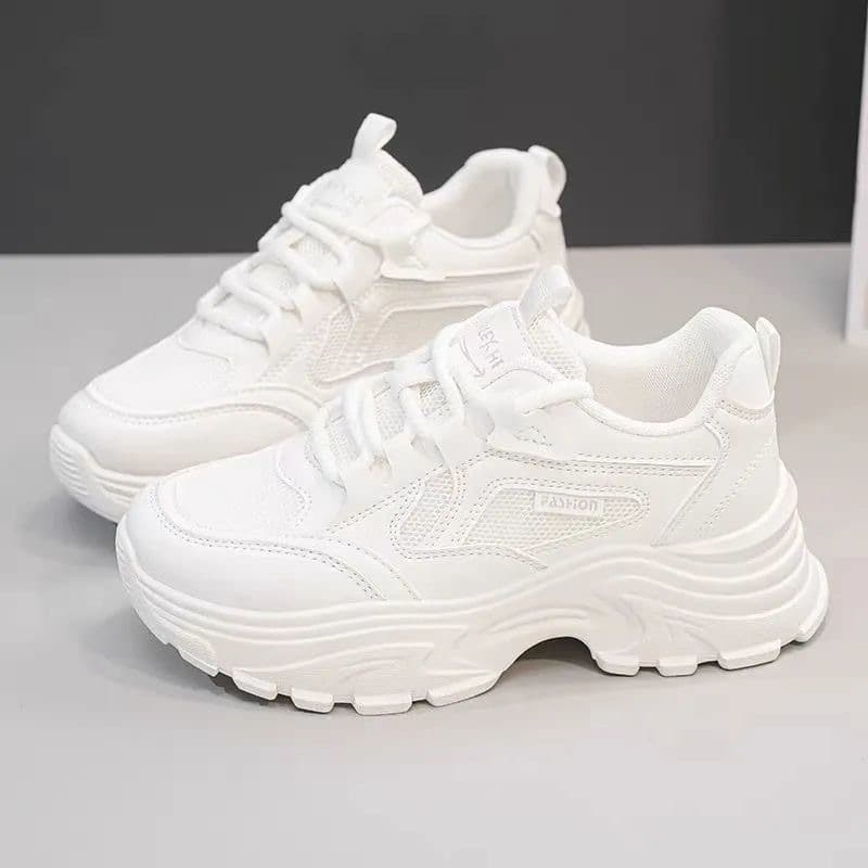 2025 Spring Women's New Breathable Mesh Shoes Korean Style Versatile Thick Sole Casual Sneakers Dad Shoes