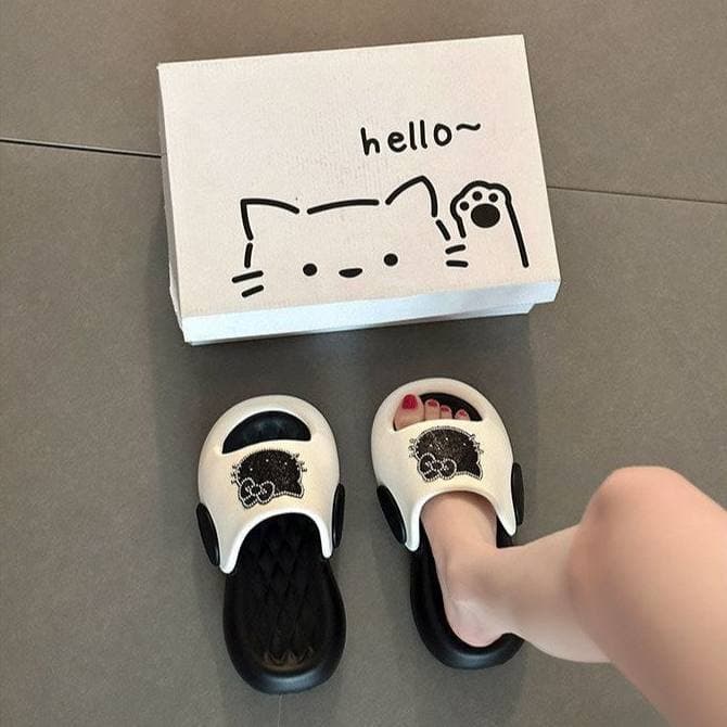 Fashion Cartoon Thick Sole Cat Slippers for Women, 2026 New Summer Anti-Slip Height-Increasing Indoor Home Slippers