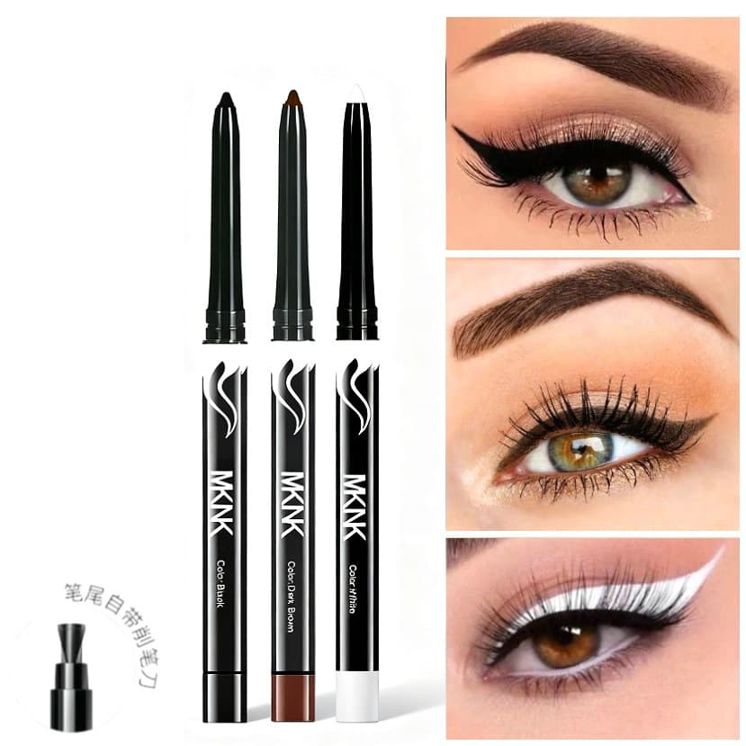Cross-Border Exclusive Foreign Trade Makeup Automatic Retractable Waterproof and Sweat-Proof Eyeliner Gel Pen Eyeliner with Pencil Sharpener 3 Colors