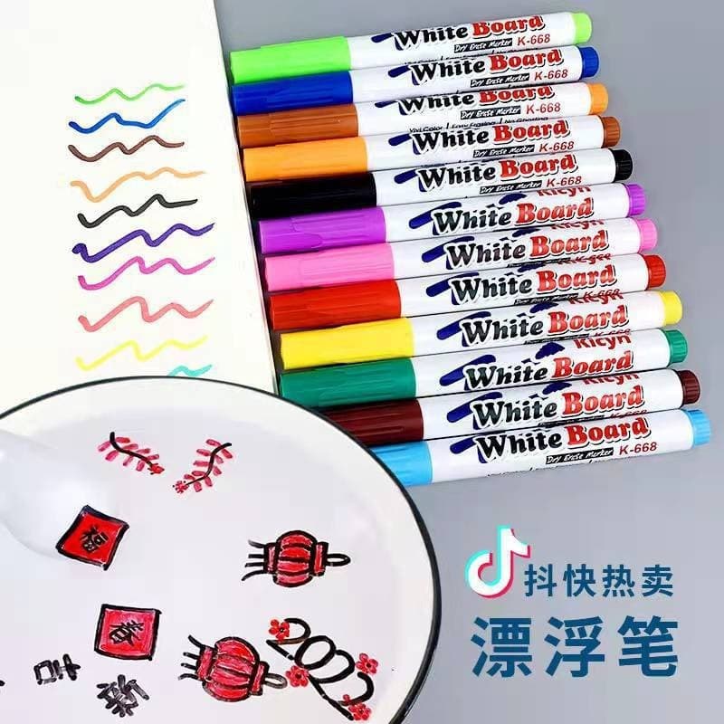 Trendy Creative Floating Pen 12 Colors Erasable Water-Based Whiteboard Marker for Student Teaching Educational Drawing Watercolor Pen Wholesale