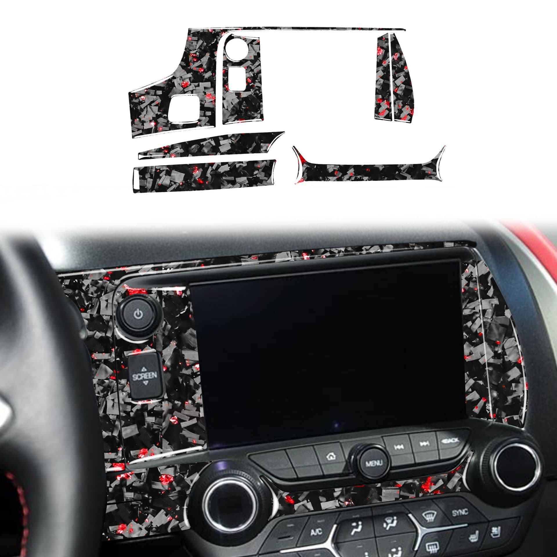 Suitable for 14-19 Chevrolet Corvette C7 center control panel carbon fiber forged gold foil red car interior