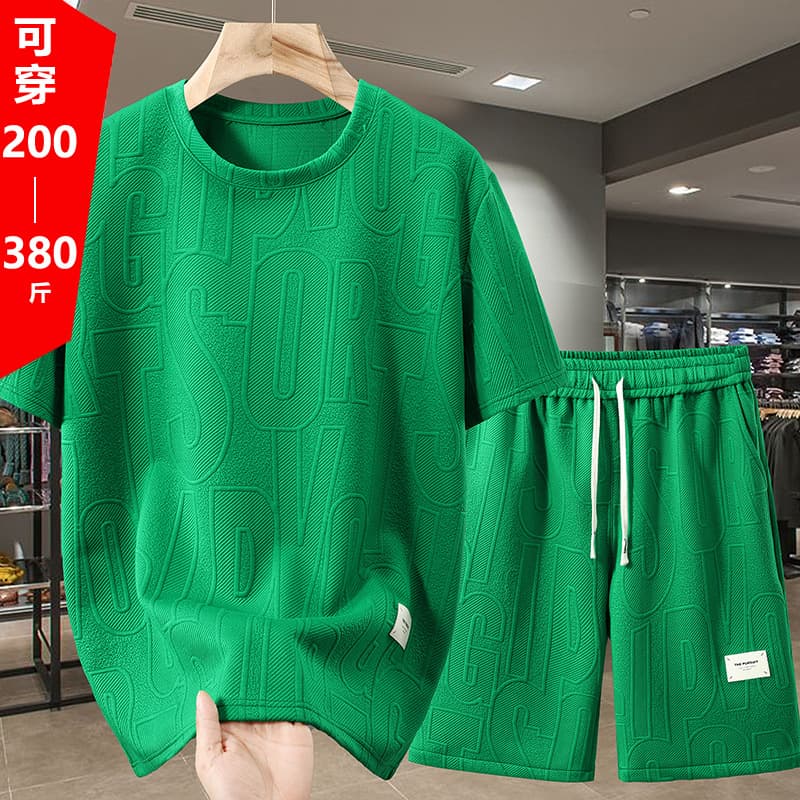 Summer Heavy Casual Suit for Men - Loose Plus Size Short-Sleeved Cut-Sleeved Shorts Suit - Plus Fat Plus Fashionable 2528
