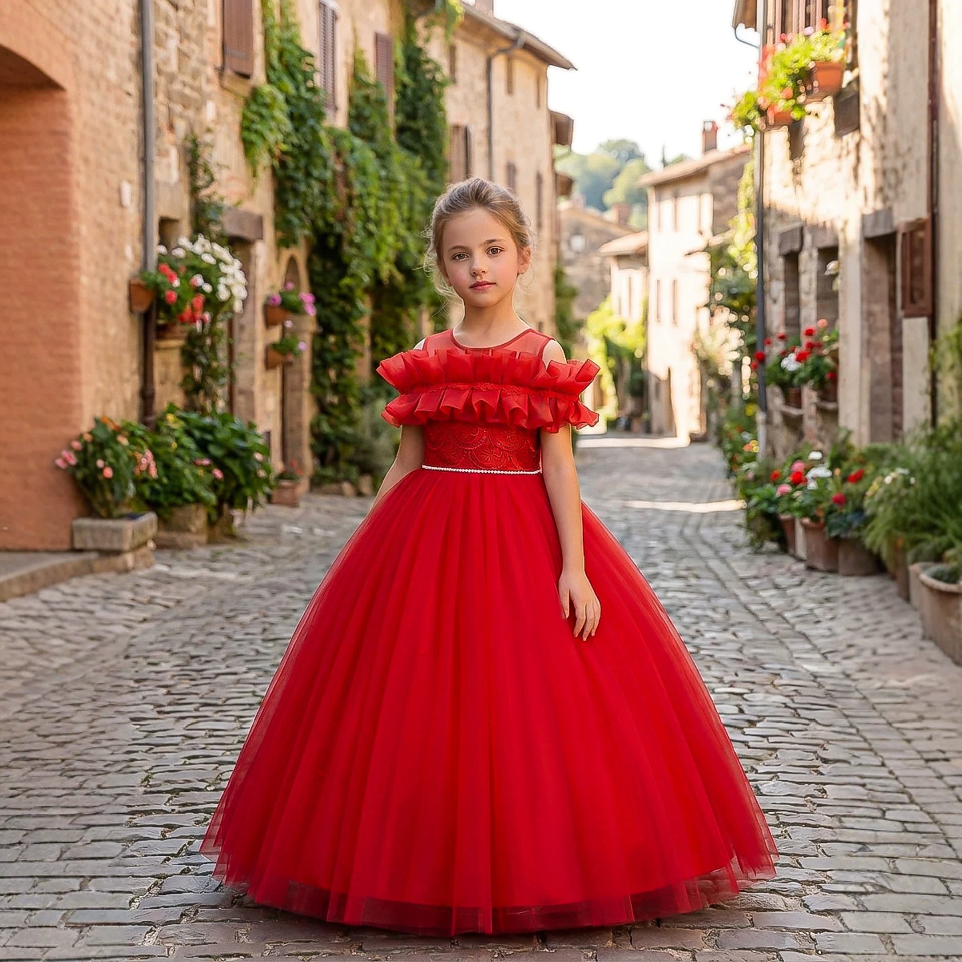 Cross-border one-shoulder dress, children's princess dress, wedding flower girl dress, host performance dress, long gauze dress