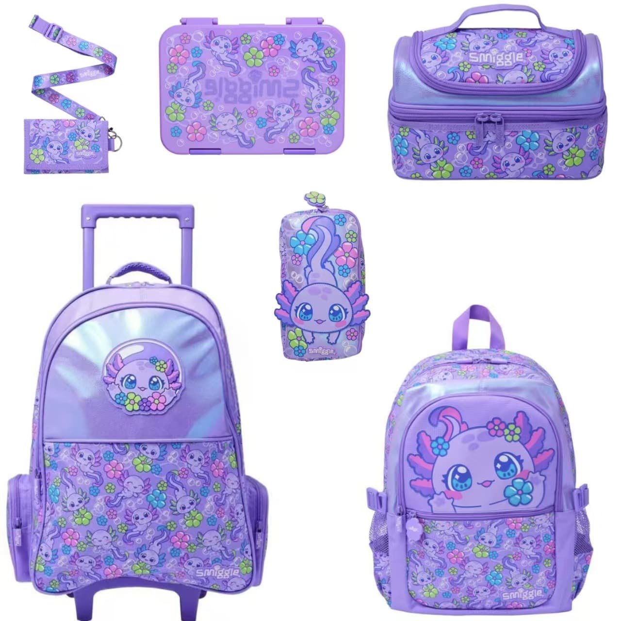 Australia Smiggle Backpack for Primary School Students, Lightweight and Ergonomic, Children's Casual Bag, Purple Bubble Salamander Set Series