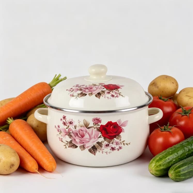 Enamel Soup Pot Thickened Enamel Pot Double-Ear Stew Pot Noodle Pot Milk Pot with Lid Basin Induction Cooker Compatible Enamel