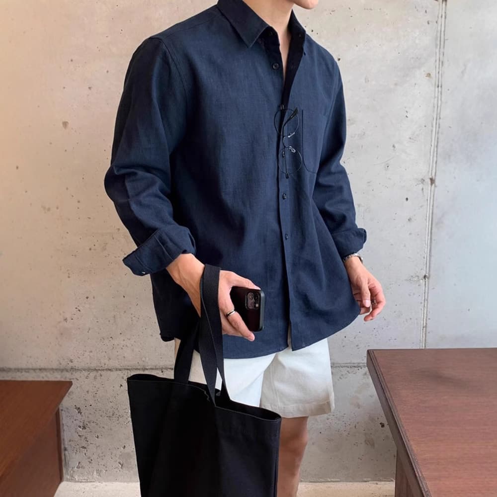 Long Sleeve Casual Shirt for Men, Spring Autumn Korean Style, Handsome High-End Design, Lazy Style Outerwear