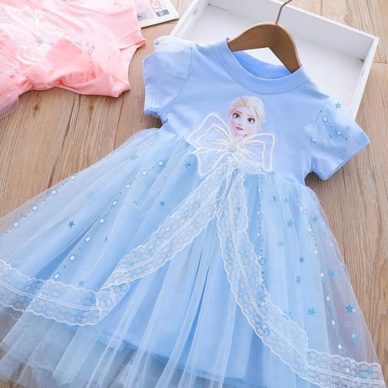 2025 Summer Dress for Baby Girls - Pure Cotton Short-Sleeved Tulle Skirt, Elsa Dress, Stylish Elsa Princess Dress