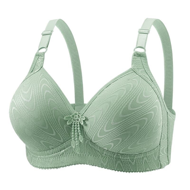 Comfortable women's jacquard wire-free push-up bra, plus size, thin, side support, anti-sagging, bra for middle-aged and elderly mothers.