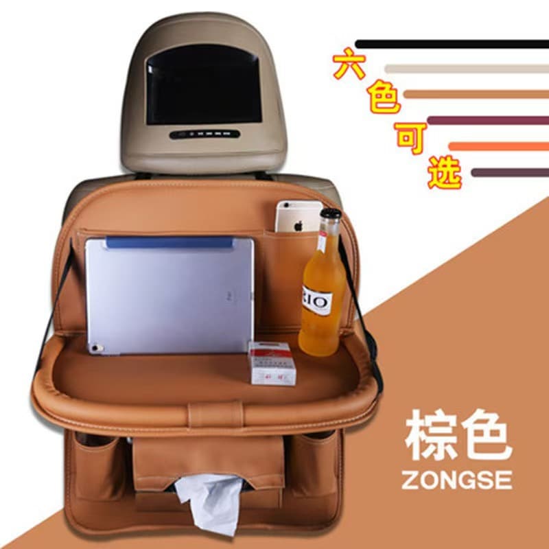 Car Leather Hanging Storage Bag Foldable Table Cup Holder Tray Car Interior Organizer Cross-border