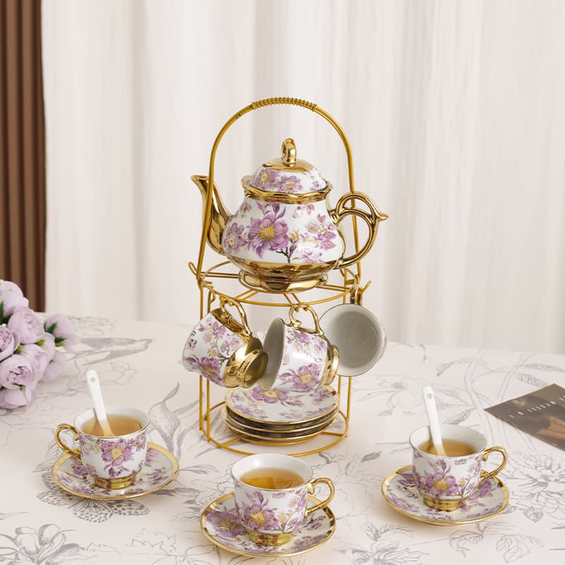 20-piece European ceramic coffee cup and pot set Gold-plated tea set Cross-border cups and saucers Afternoon tea set can be labeled