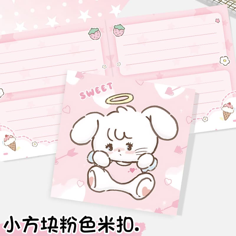 New Pink Button Small Square Flat Notebook, Printed Pocket Notebook Tearable, Student Cartoon Color Pages Notebook