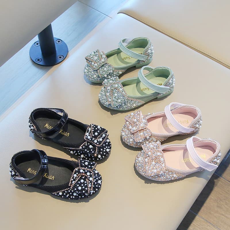 Girls' Princess Shoes 2025 Spring/Autumn Children's Dance Shoes with Colored Diamonds, Little Girls' Performance Shoes with Bow