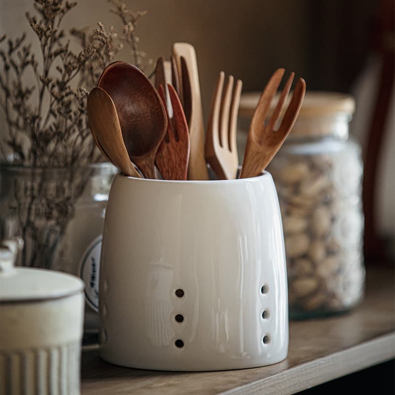 White Simple and Practical Chopstick Holder Kitchen Ceramic Storage Jar Pen Holder Cross-border Export Knife Fork Spoon Chopstick Cage