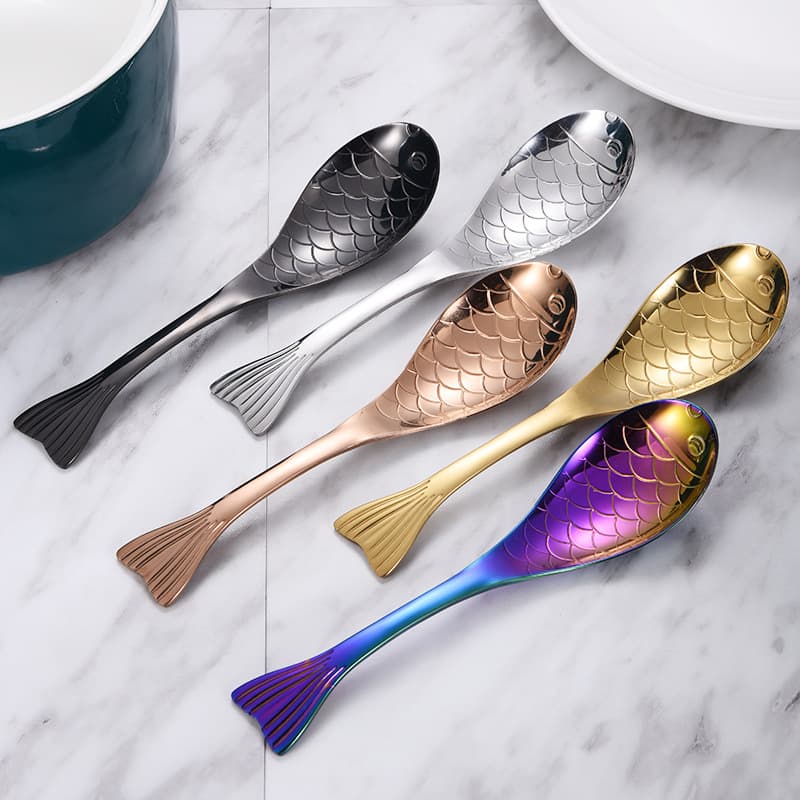 304 Stainless Steel Creative Fish Spoon, Soup Spoon, Dessert Spoon, Household Rice Spoon, Children's Soup Spoon, Coffee Spoon Wholesale