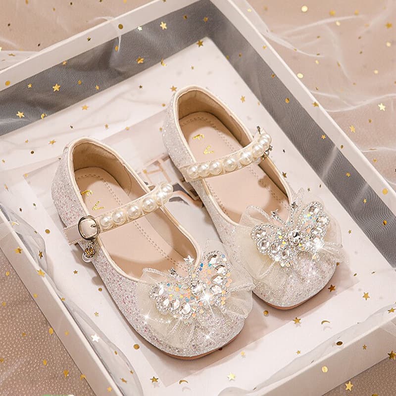 Girls' Shoes Children's Princess Leather Shoes 2026 Spring and Autumn New Trendy Baby Crystal Flats Princess Style Performance Shoes