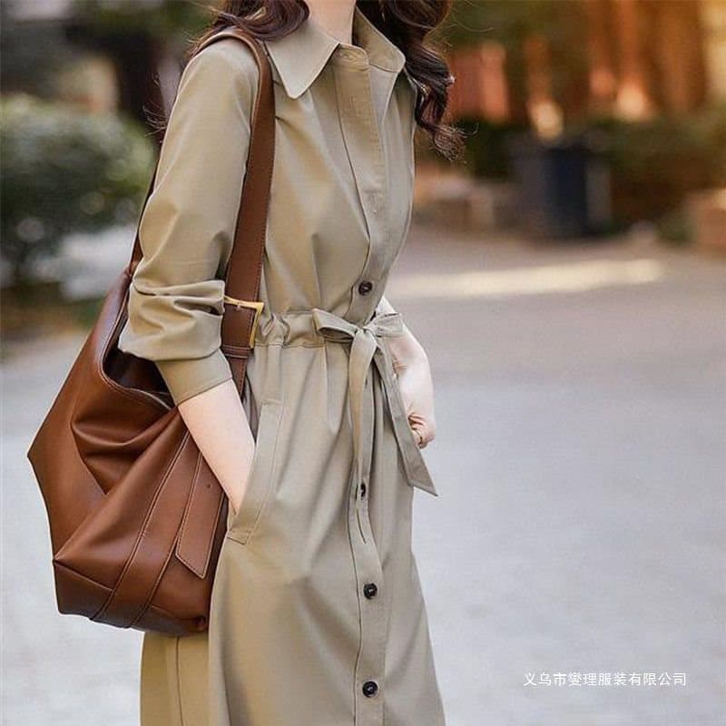Thin Trench Coat Women 2025 Early Autumn New Korean Style Elegant Popular Petite Mid-Long Shirt Jacket