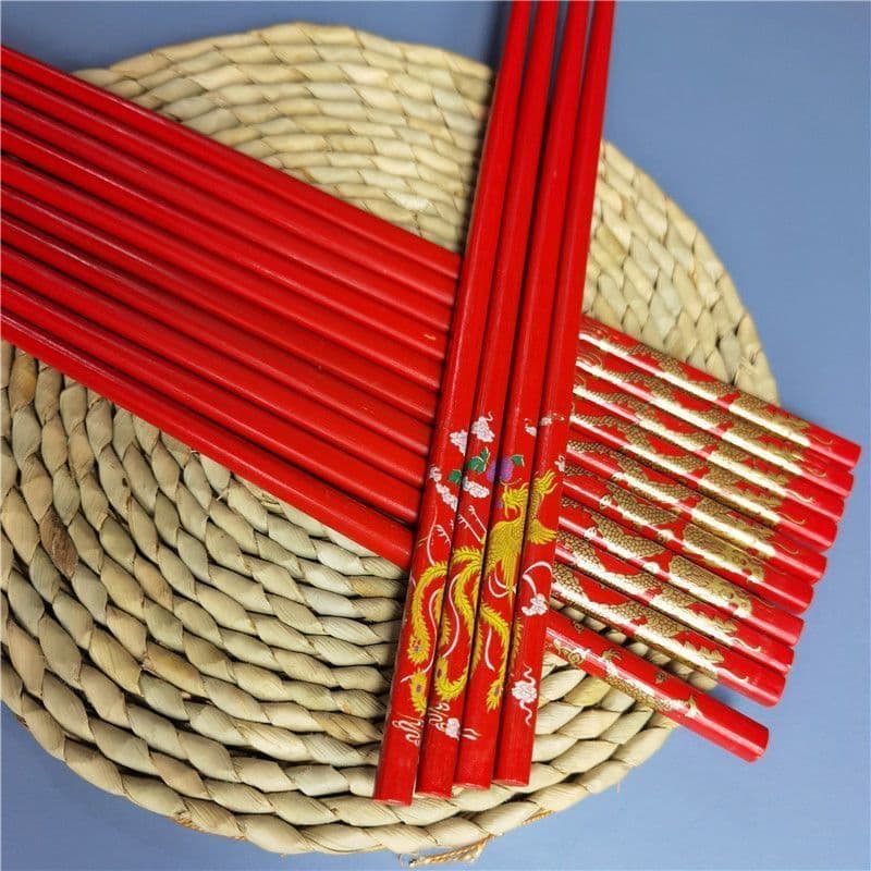 Dragon and Phoenix Pattern Bamboo Chopsticks Wholesale, Red Wedding Banquet Chopsticks, Chinese Style Chopsticks, Direct Supply from Fujian Factory