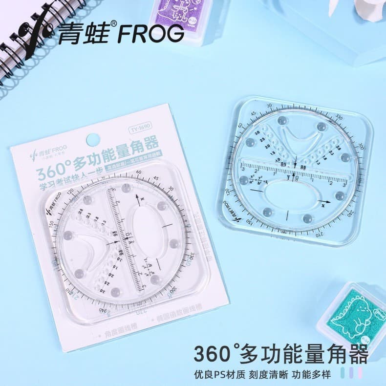 Little frog full circle protractor student multifunctional drawing ruler 360 degree circle protractor geometric function template