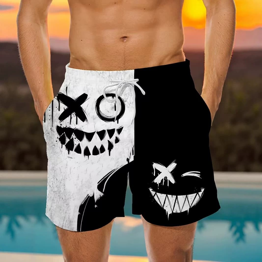2026 Cross-border Platform Summer Men's Beach Shorts Contrast Color 3D Digital Print Casual Sports Shorts with Pockets