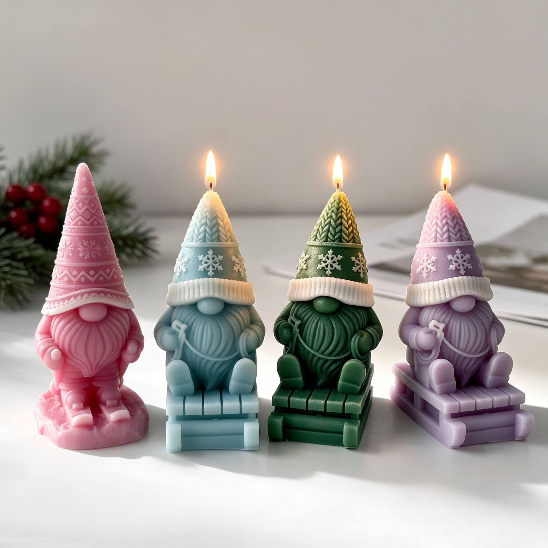Skiing Gnome Christmas Candle Silicone Mold DIY Faceless Old Man Scented Candle Gypsum Ornament Mold