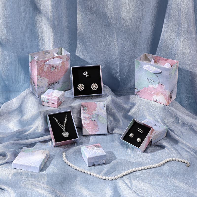 Chinese-style Irregular Cyan Floral Jewelry Packaging Box for Bracelet, Earring, Ring, Necklace, and Pendant Box