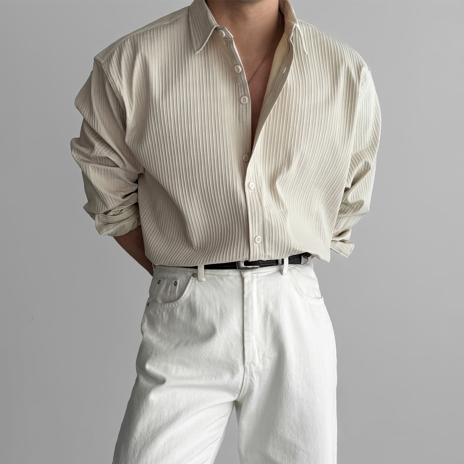 Korean style long-sleeved shirt for men, high-end vertical stripe texture, light and mature wind-inch shirt, versatile, no-iron, casual business shirt