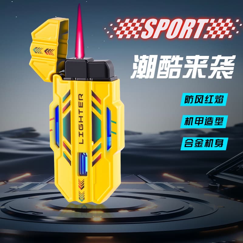 XC839 Cool Mecha Style Metal Refillable Lighter Outdoor Windproof LED Color Light Visible Fuel Tank Lighter