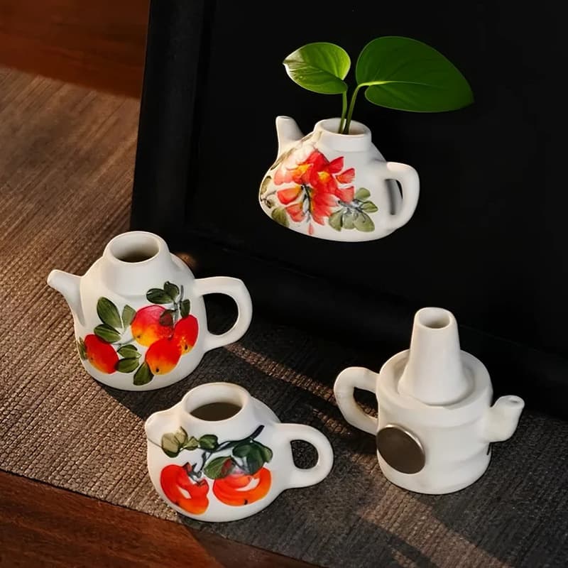 Jingdezhen Creative Cultural Mini Water-Cultured Fridge Magnet with Strong Magnet, Hand-Painted Ceramic Small Pot Vase Decoration