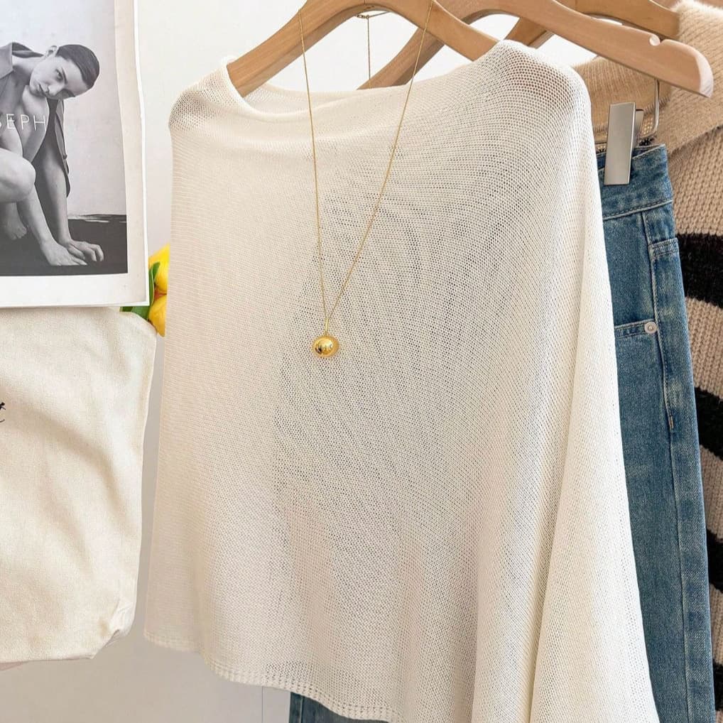 Cross-border Europe and America Solid Color Simple Off-Shoulder Sweater Amazon Summer New Pullover Versatile Women's Knit Shawl