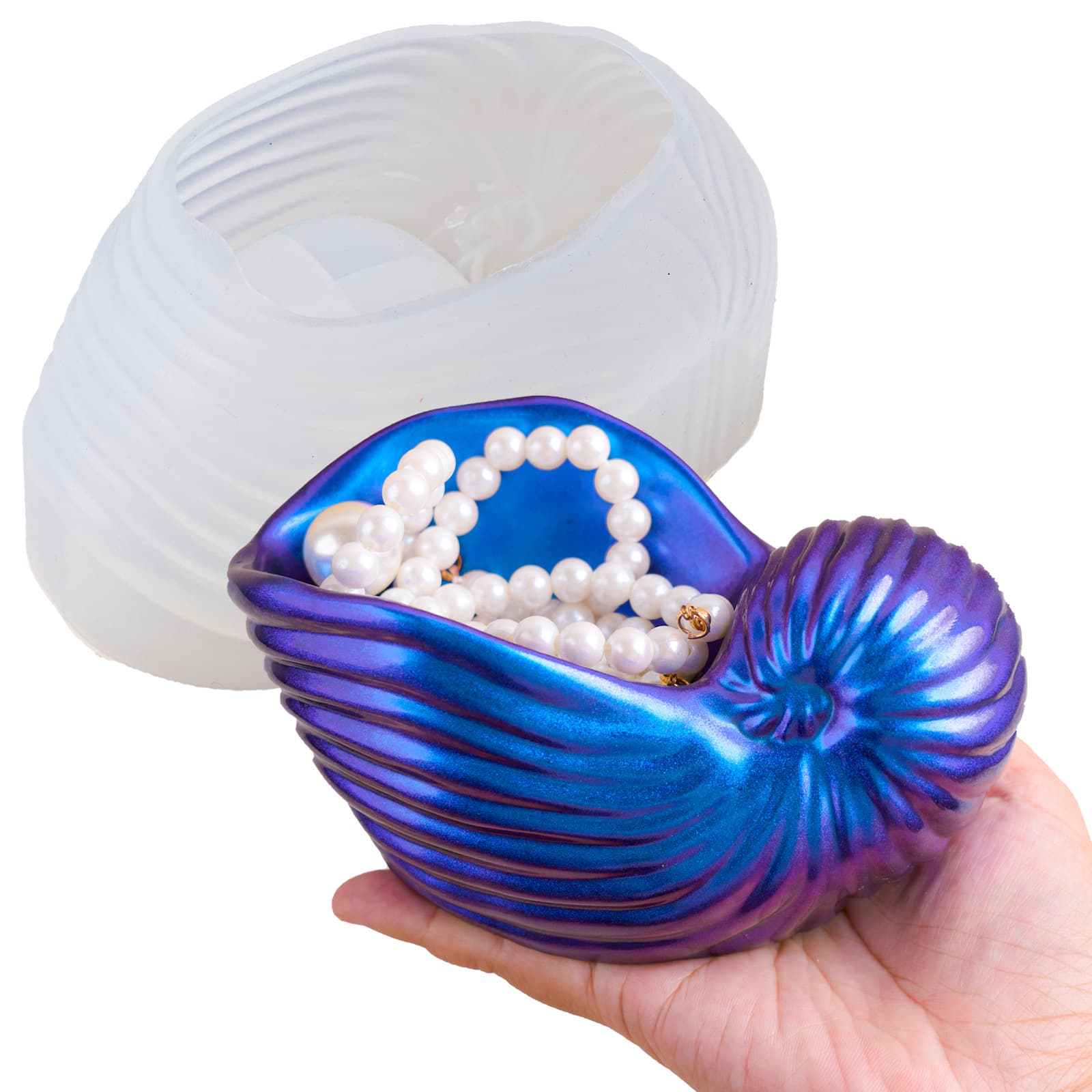 DIY Conch Storage Box Silicone Mold for Making Mirror Epoxy Resin Ocean Candle Jar Plaster Mold