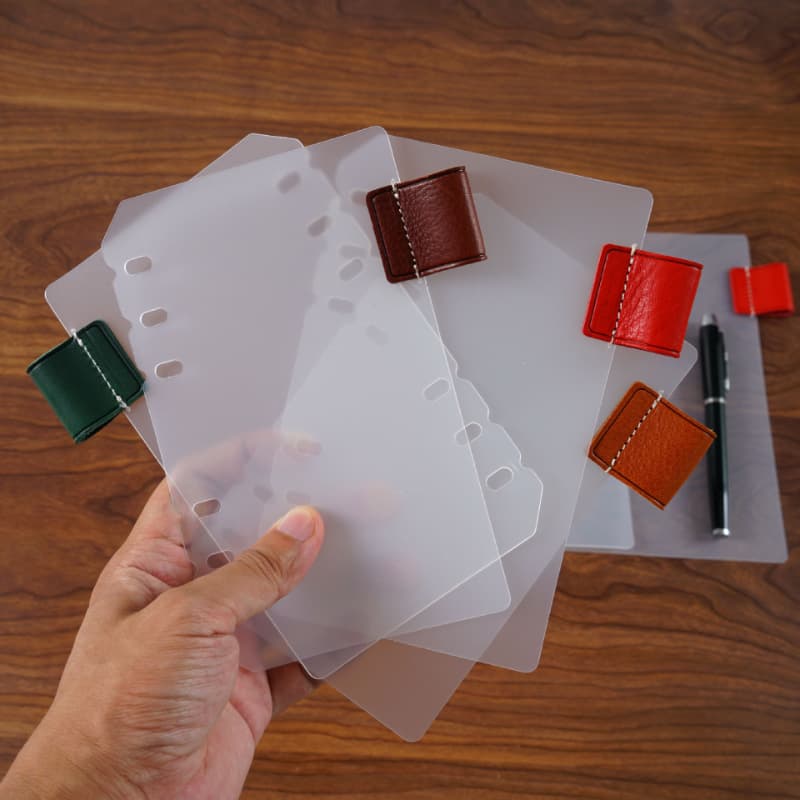 A5A6A7 Genuine Leather Pen Holder Handmade Notebook Transparent PP Divider Page Cowhide Divider Index Refillable Journal