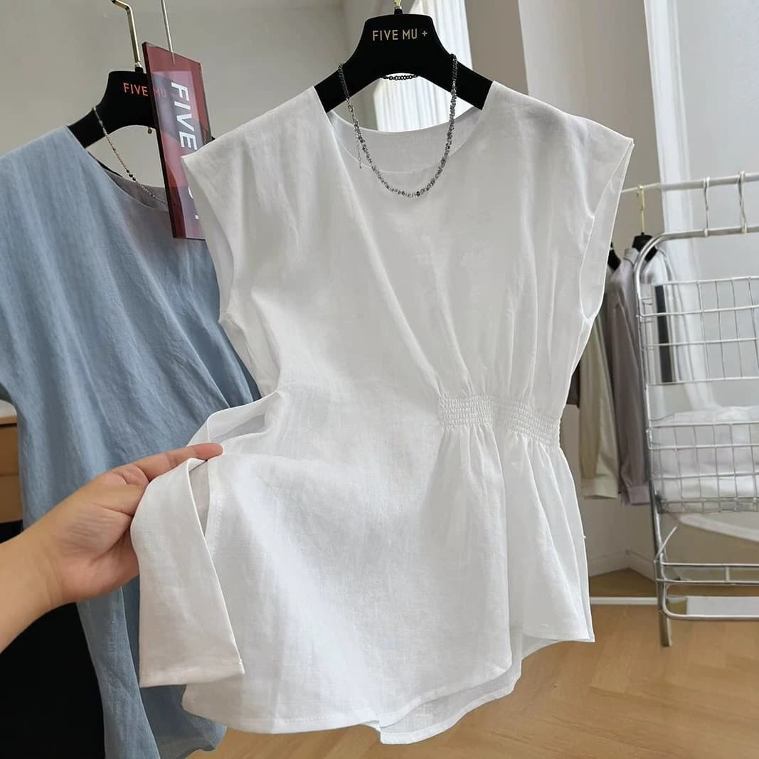 Plus Size 240 lbs Women's Light Luxury Unique Design Round Neck Sleeveless Blouse Top, 2026 Summer New Arrival