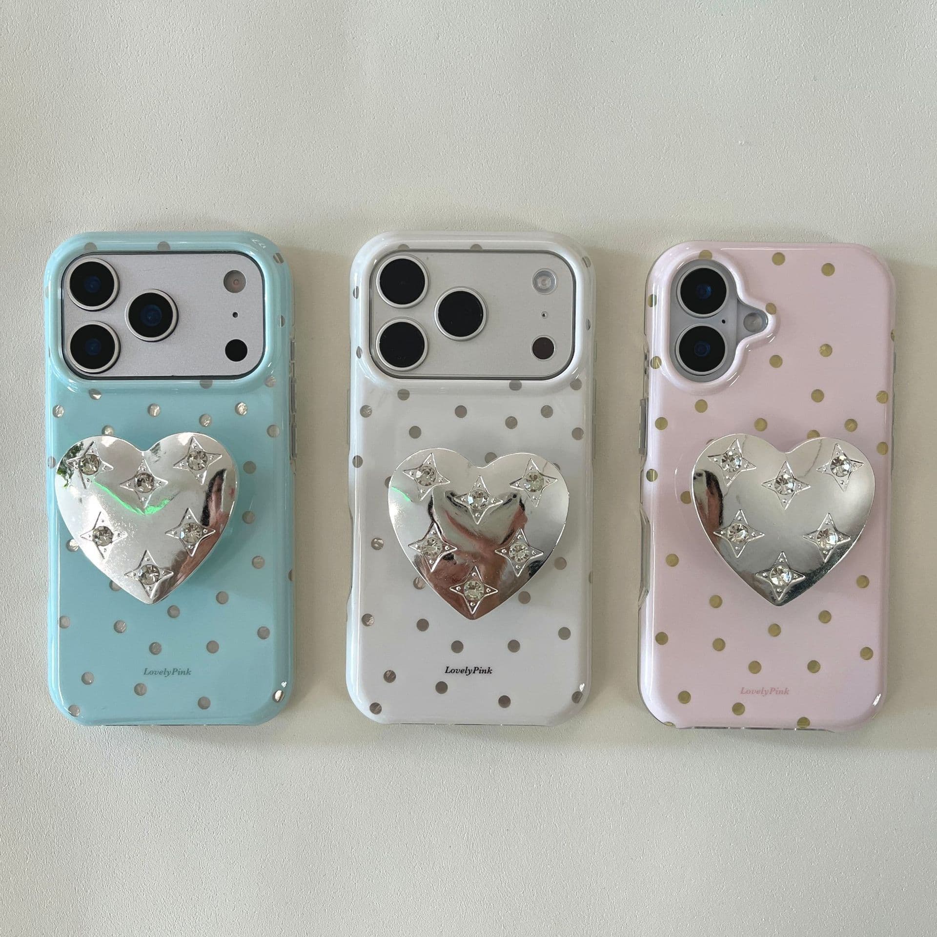 Simple Solid Color Polka Dot Phone Case Compatible with iPhone 17/16 PROMAX Love Heart Stand Case iPhone 15/14P