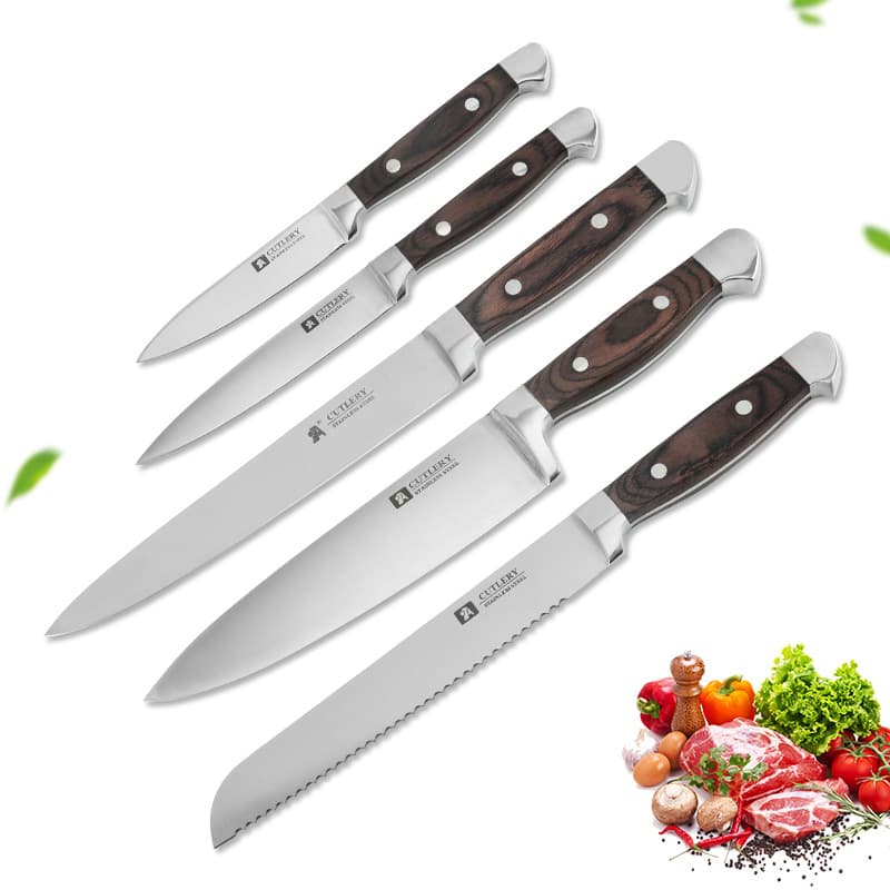 Cross-border Stainless Steel Kitchen Knife Set New Chef Knife Multi-purpose Knife Steel Head Kitchen Knife Five-piece Set