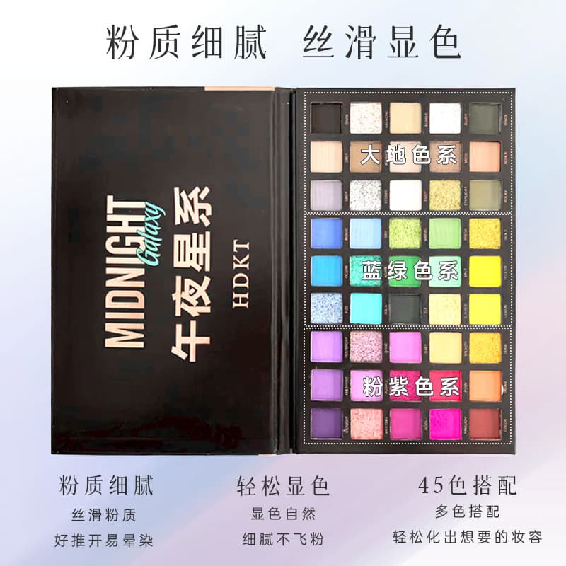 45-Color Midnight Galaxy Smoky Dopamine Eyeshadow Blush Contour Palette, No Fallout, Easy to Blend, Multi-Functional Eyeshadow