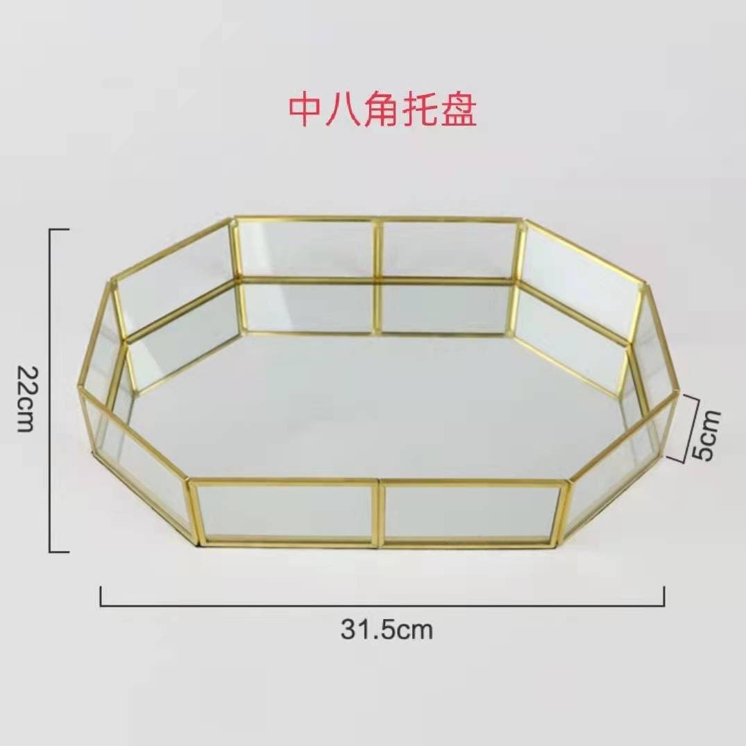 Glass Jewelry Storage Tray Geometric Glass Terrarium Brass Cosmetic Display Tray Dessert Tray