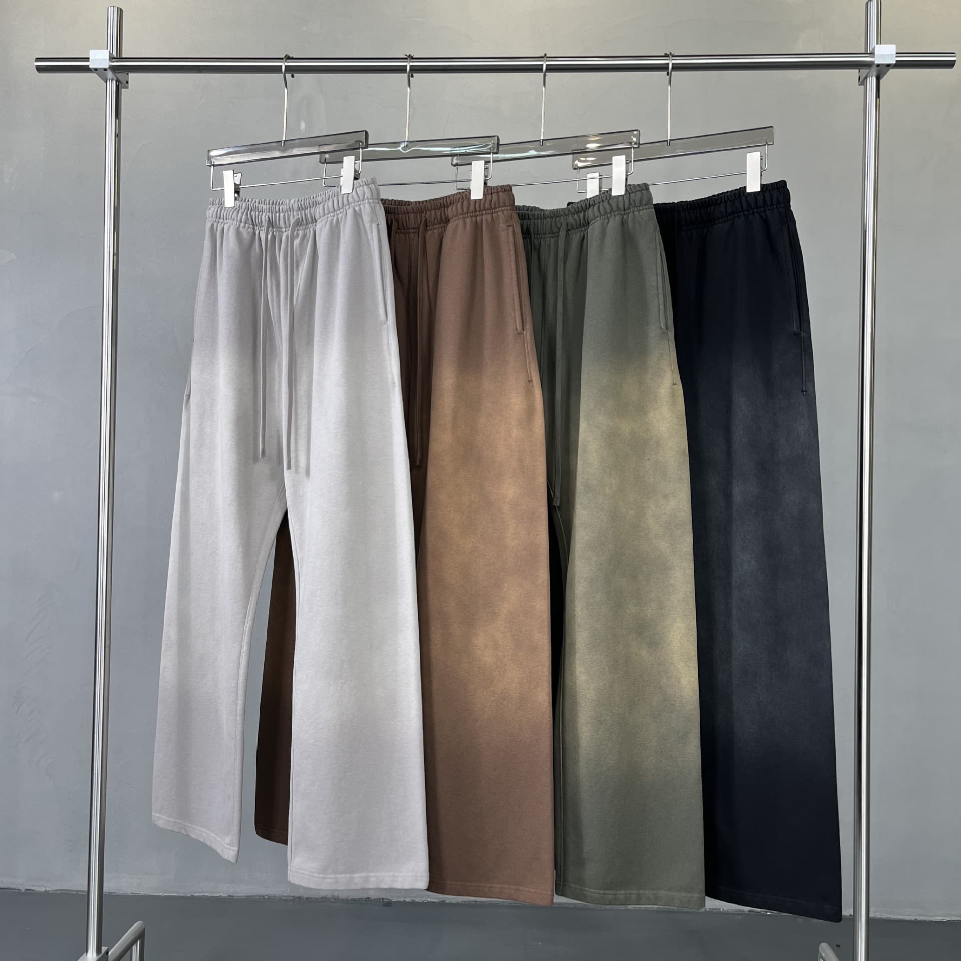 European and American high-street style solid color wide-leg loose casual drawstring spray-dyed distressed pants sweatpants