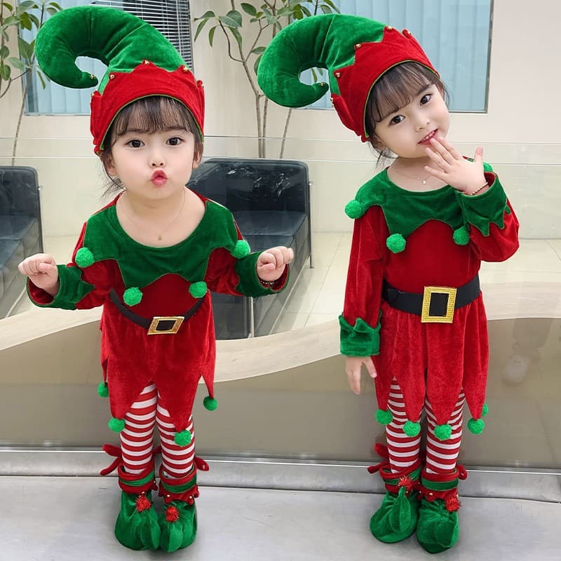 Christmas costumes, children's clothing, girls' dresses, red and green elf Christmas theme, infant and toddler photo shoot clothing