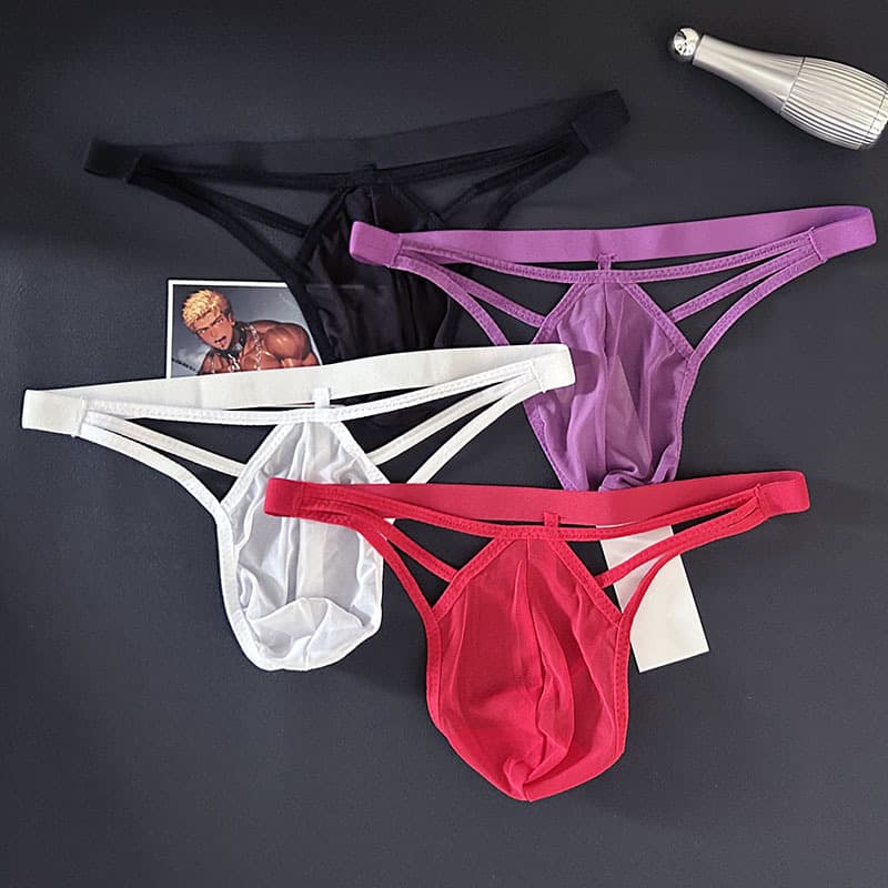 Men's Elastic Thong Transparent Sexy Mesh Underwear Breathable Hollow Panties 8877