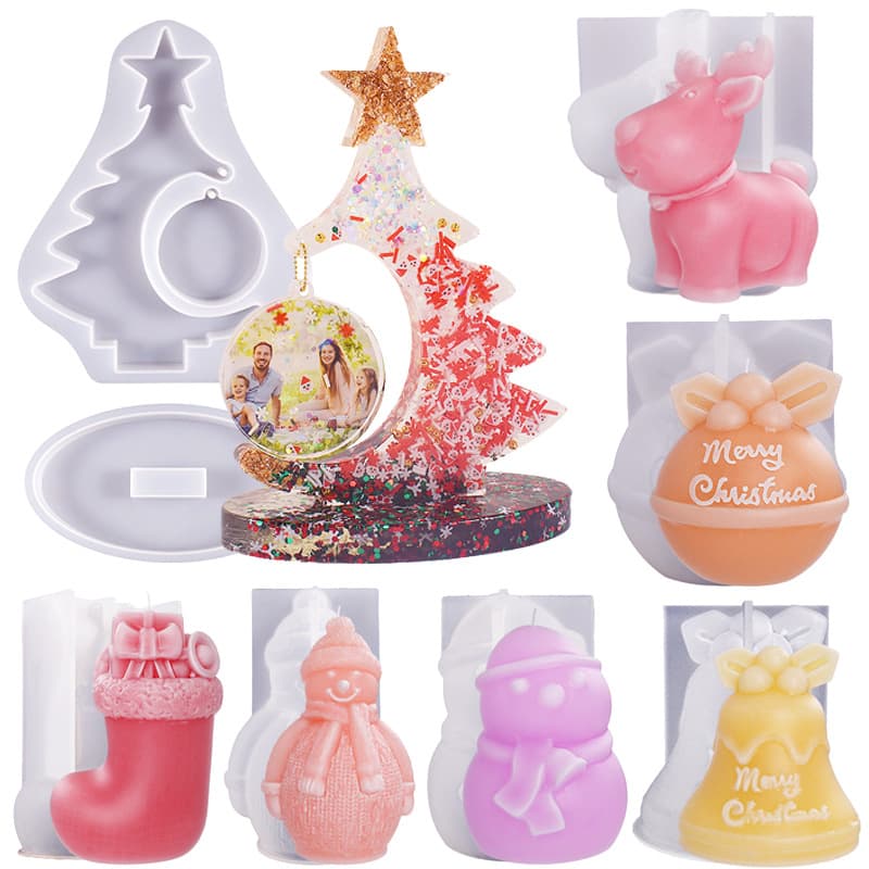 14 Styles Epoxy Resin DIY Mold Christmas Tree Photo Frame Silicone Mold DIY Gypsum Ornament Wind Chime Silicone Mold