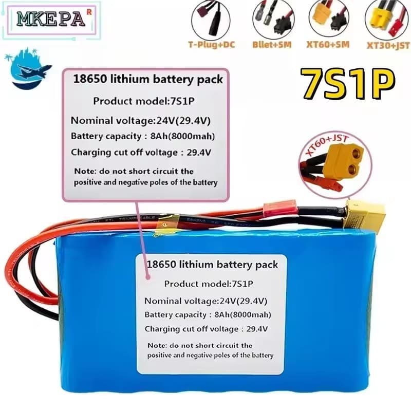 29.4V Rechargeable Scooter Toy Built-in BMS 24V 7S1P 8000mAh 18650 Lithium-Ion Battery Pack