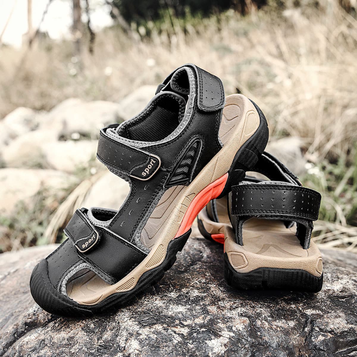 2025 Summer New Sandals Men Beach Shoes Casual Outdoor Large Size Men's Leather Slippers