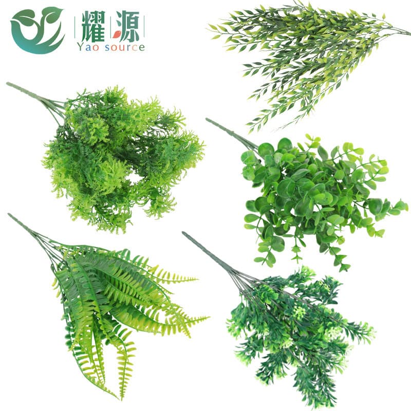 Artificial Green Handle Bundle of Evergreen, Persian Grass, Hotel Mall Plant Wall Decoration, Artificial Fern Leaves, Fake Green Leaves