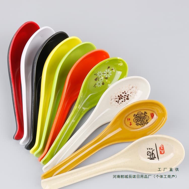 Melamine Spoon Plastic Colorful Hooked Spoon Imitation Porcelain Ramen Spicy Hot Pot Soup Ladle Spoon Commercial Restaurant Dining