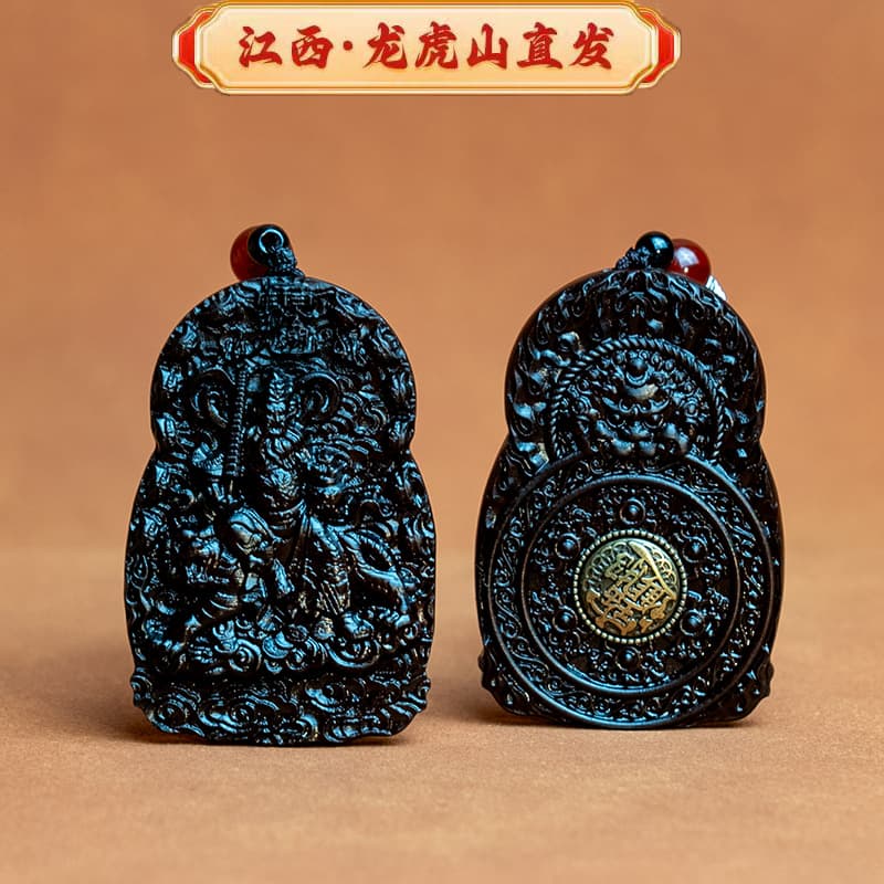【Dragon Tiger Mountain】Jade-like Thunderstruck Jujube Wood Zhao Gongming Rotating Pendant, Taoist Wealth God Fine Carving Collectible