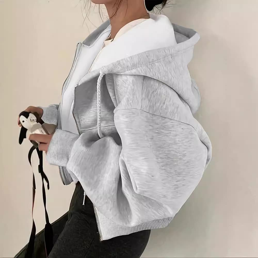 Amazon Cross-Border Trade Spring Minimalist Drawstring Hooded Design Loose Long-Sleeve Sweatshirt Cardigan Jacket