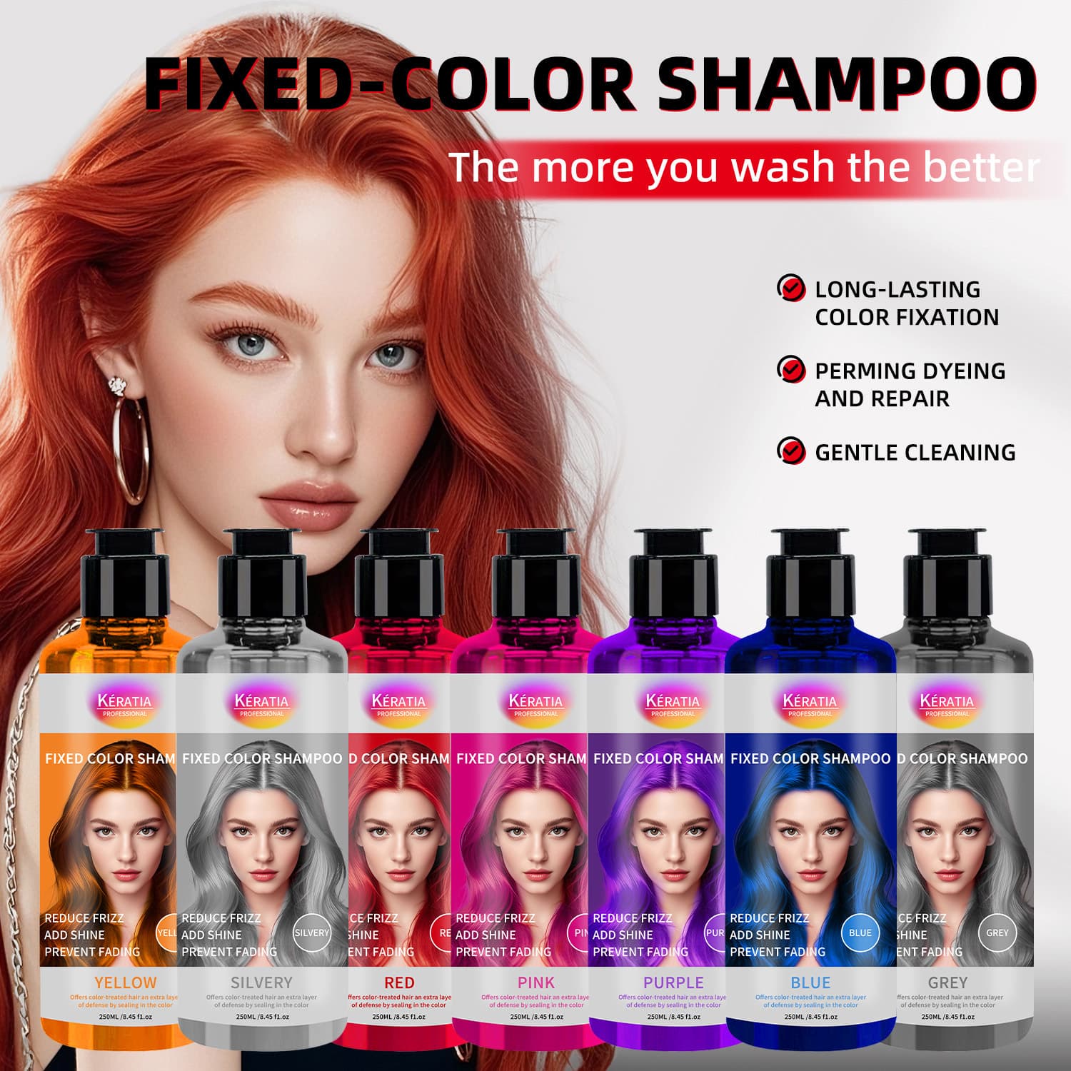 Cross-border Color Locking Shampoo, Color Fixing Shampoo, Color Locking and Protecting Shampoo for Red, Pink, Milk Tea, and Gray Hair
