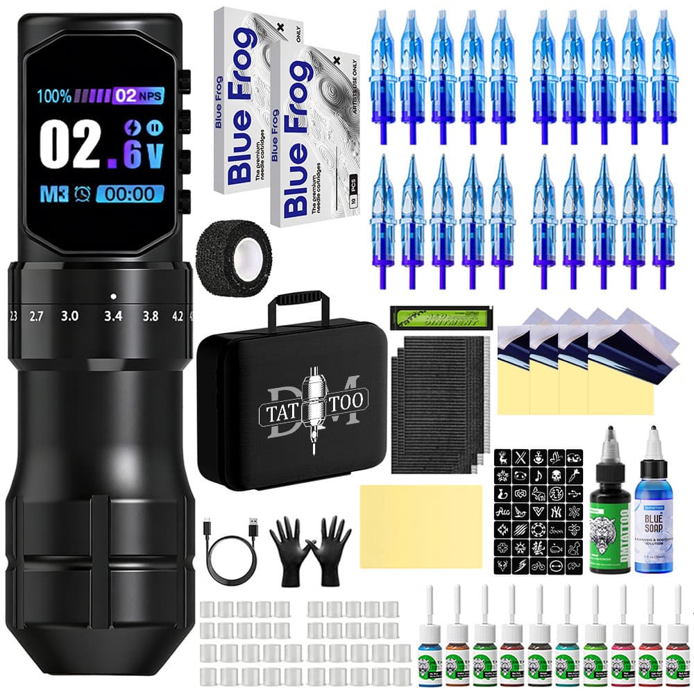 DM Thunder Dragon Tattoo Machine Kit Tattoo Pen Lining Shading Motor All-in-One Tattoo Set for Beginners